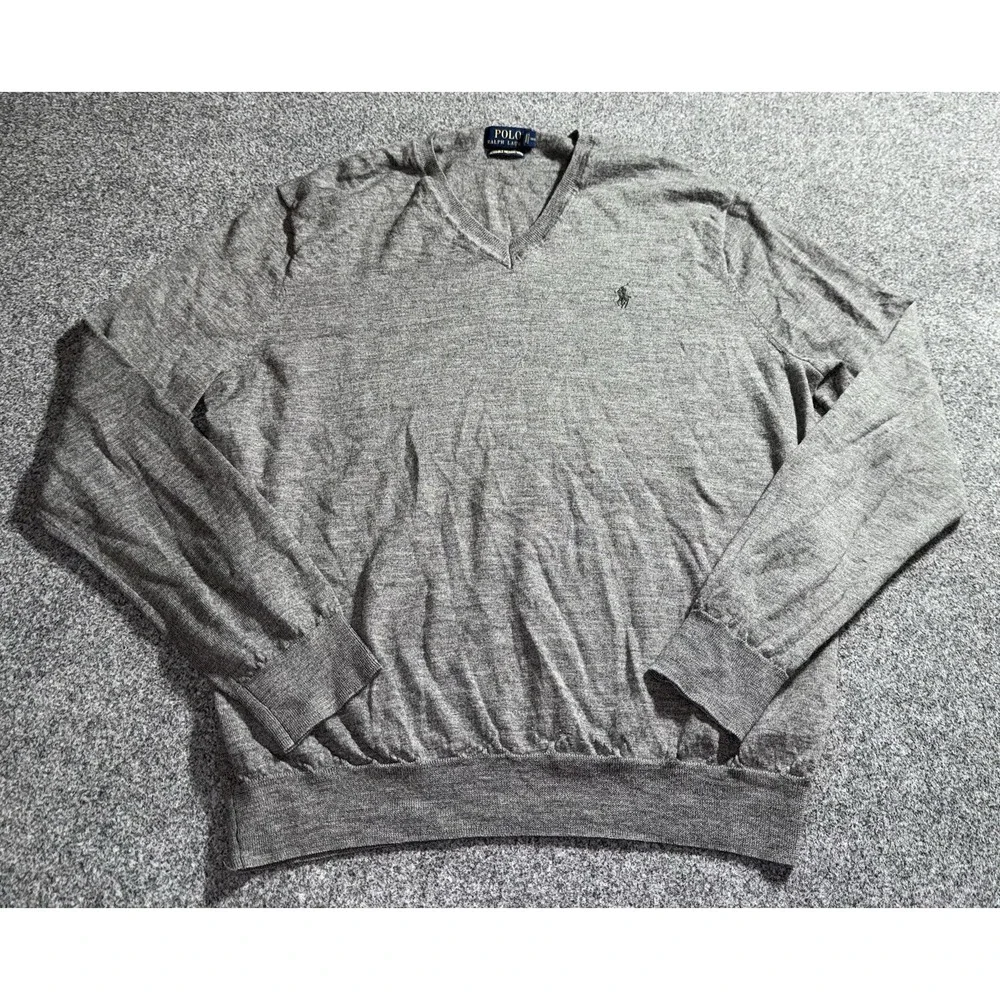 Polo Ralph Lauren Sweater Men's XL Gray‎ 100% Washable Merino Wool Classic